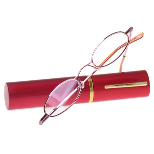Mini leesbril rood in metalen koker (+2.50 dpt)