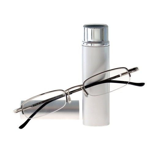 Mini nylor leesbril +2.50  dpt. + brillenkoker wit-metaal